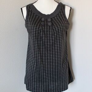 Vintage Black & Gray Houndstooth Button Detail Sleevless Longline Tank Top